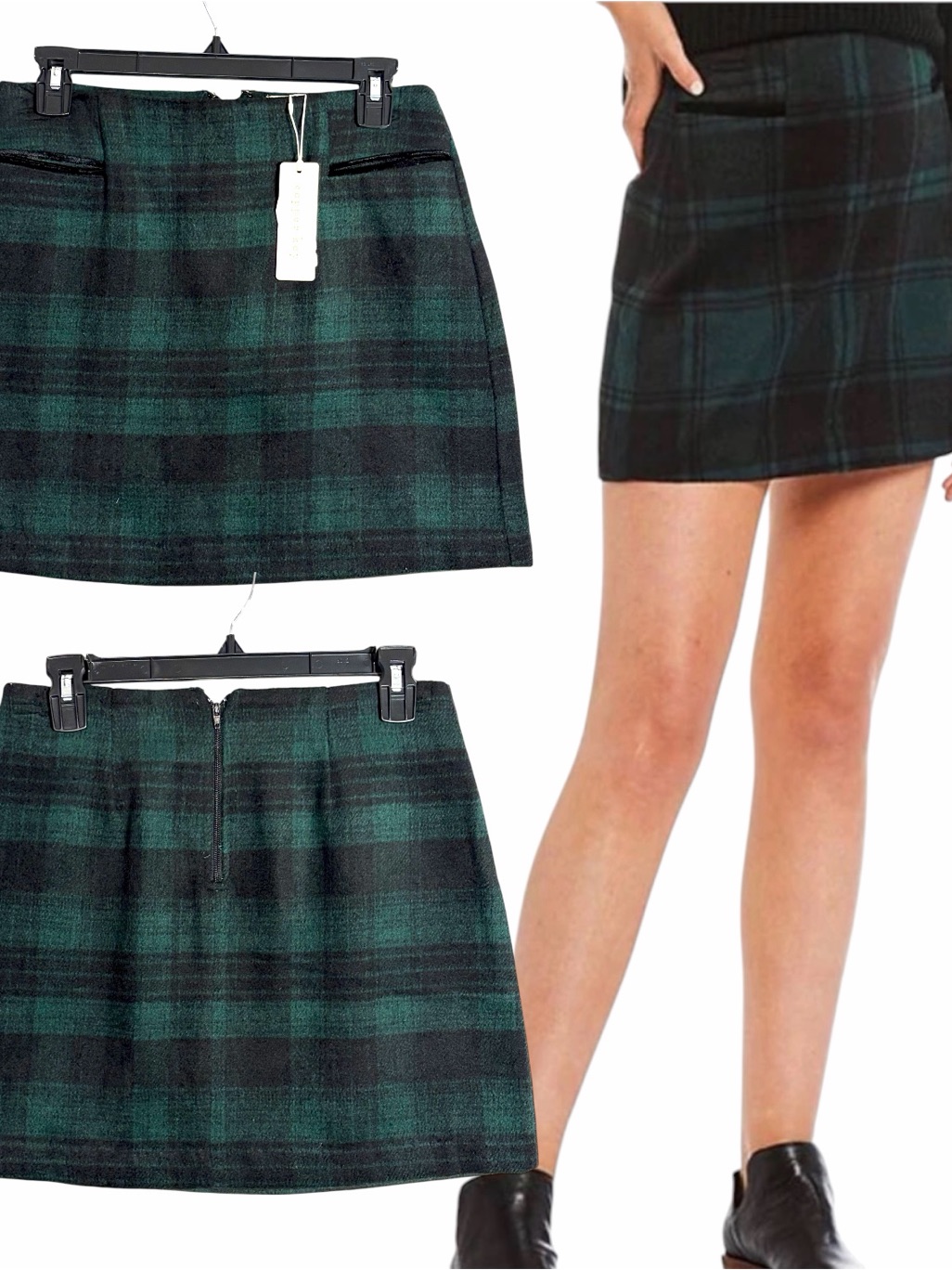 New Copper Key Mini Skirt Size S Blackwatch Plaid Green Flannel Academia Holiday